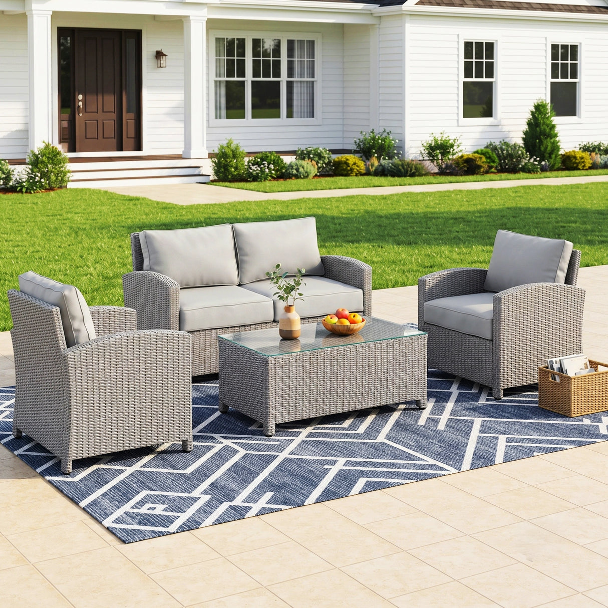 4 Pieces Patio Furniture Set, Outdoor Sectional Sofa