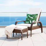 Outdoor Wicker 2 Piece Patio Armchair Recliner with Ottoman