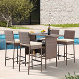 5-Piece Outdoor Rattan Wicker Bar Set with Wicker Top Table