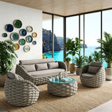 Outdoor Rope 5-Seater Sofa Set with Glass Top Center Table (Grey)