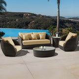 5-Piece Outdoor Wicker Sofa Set With Glass Top Tables