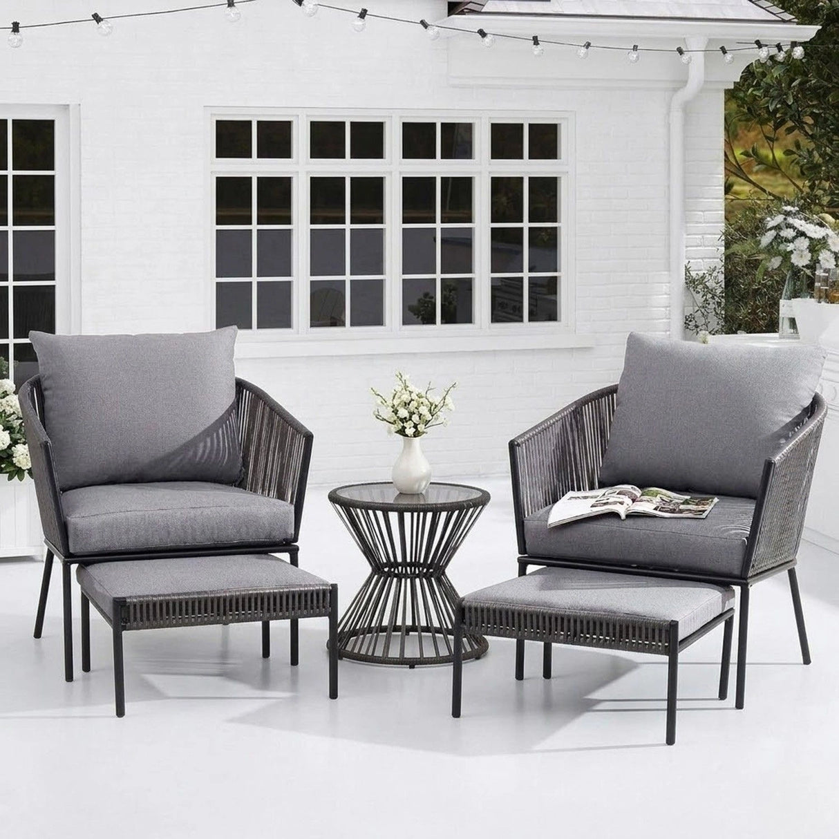 Outdoor 5 Piece Rope Patio Sofa Set (Grey)