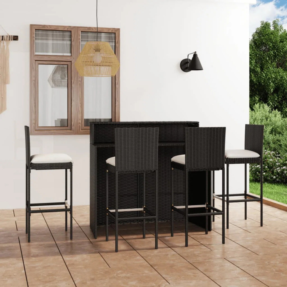 5-Piece Outdoor Rattan Wicker Bar Set with Wicker Top Table