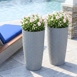 2-Piece Outdoor Wicker Planter Set (Silver Grey)