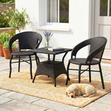 Outdoor Wicker 3 Piece Patio Bistro Set (Black)