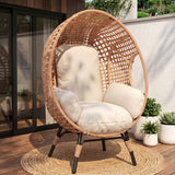 Outdoor Wicker Egg Chair with Cushions (Beige)