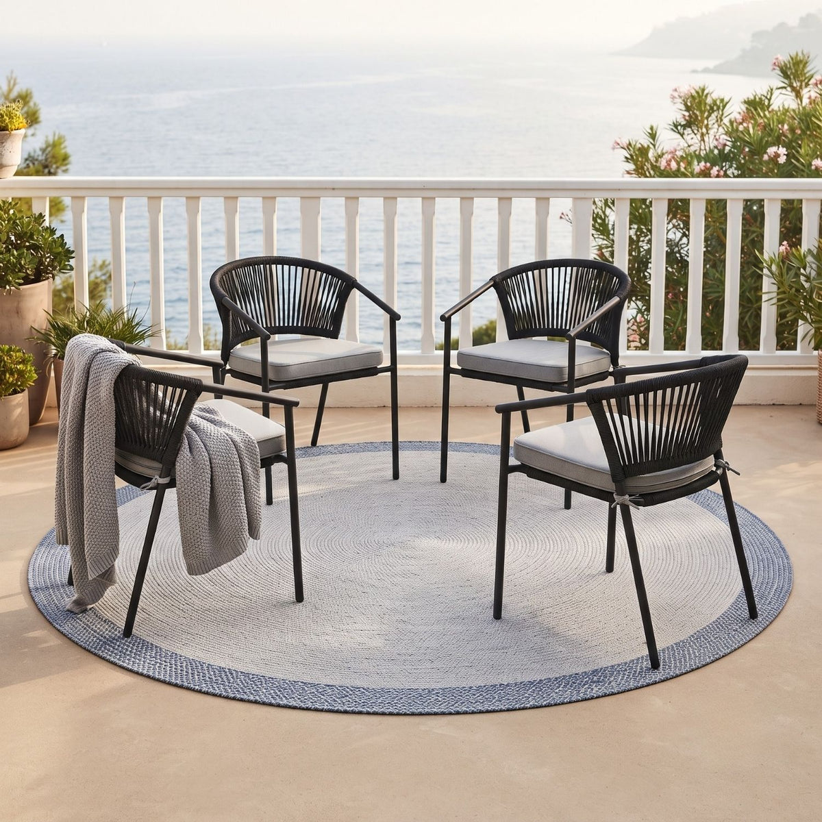 4-Piece Outdoor Rope Patio Dining Chairs