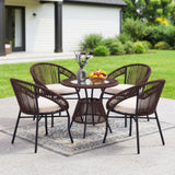 Outdoor 4-Seater Patio Rope Conversation Set (Dark Brown & Cream)