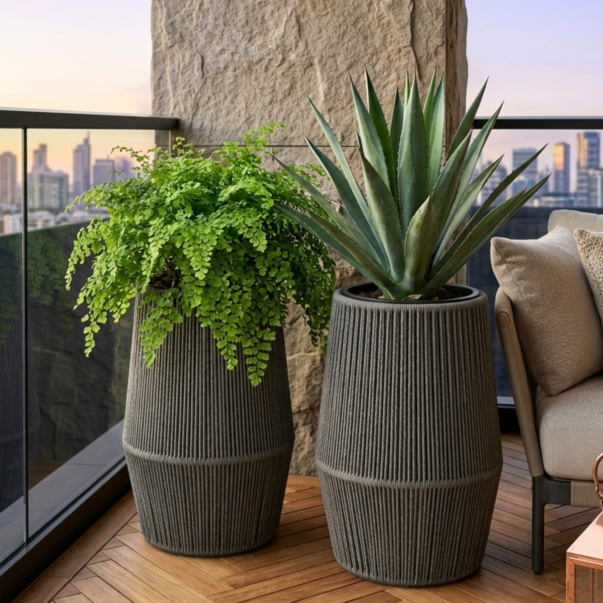 Outdoor Rope Planter Set of 2 (Grey)