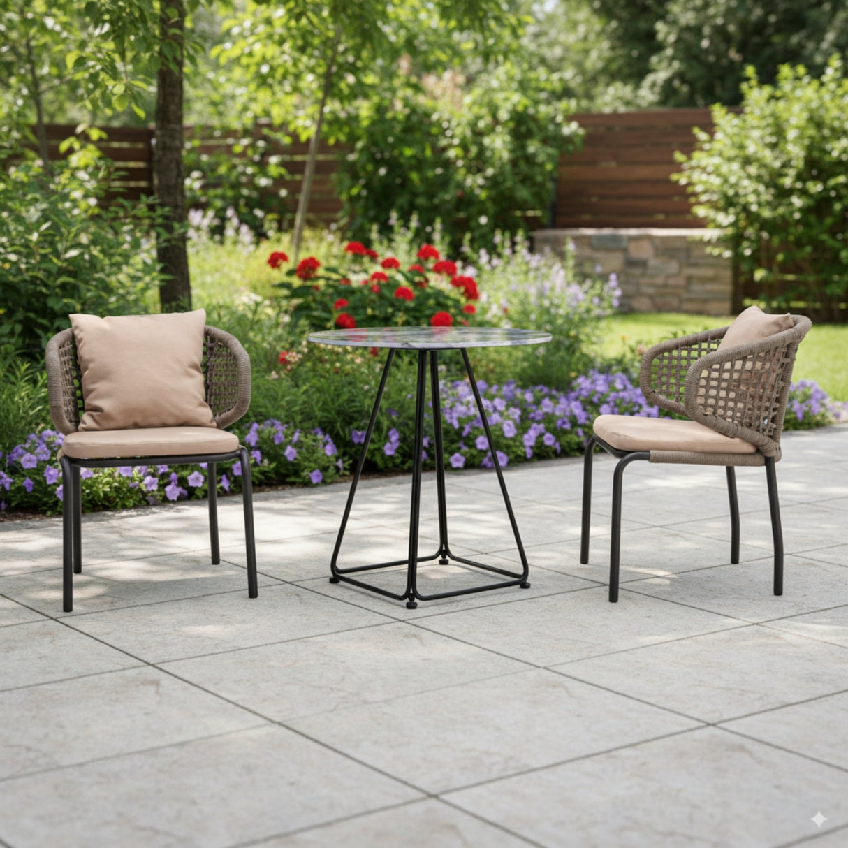 3-Piece Outdoor Rope Conversation Set (Beige & Cream)