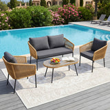 Outdoor 4 Seater Rope Conversation Sofa Set (Beige & Dark Grey)