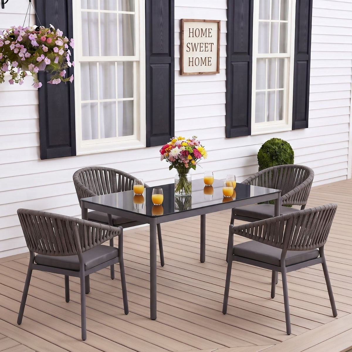All Weather Resistant 5-Piece Outdoor Dining Set (Grey)