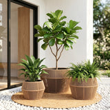 Outdoor 3-Piece Round Rope Planters (Beige)