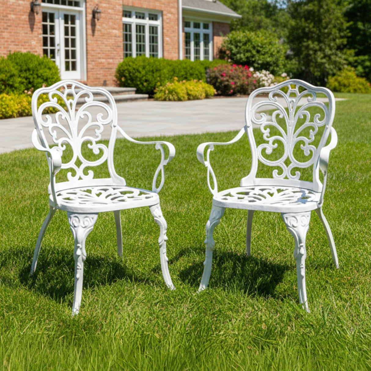 Outdoor Cast Aluminum Bistro Set with 2 Chairs (White)