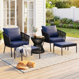 Outdoor 5 Piece Rope Patio Sofa Set (Black & Navy-Blue)