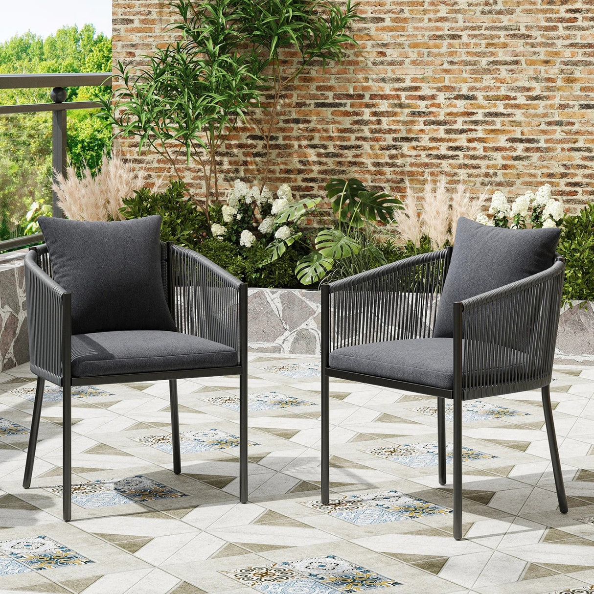 2-Piece Outdoor Rope Patio Dining Chairs