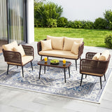 Outdoor Rope 4 Seater Conversation Furniture Set (Brown & Cream)