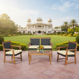 Outdoor Wicker 4-Piece Sofa Set with Solid Sheesham Wood Frames