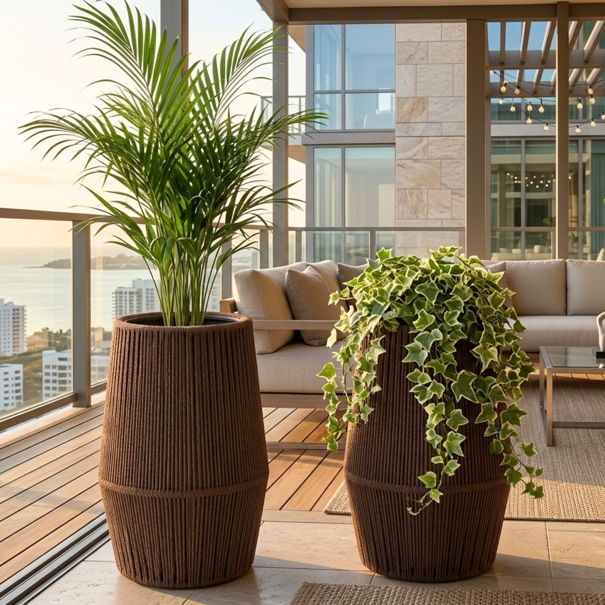 Outdoor Rope Planter Set of 2 (Brown)
