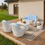 4-Seater Modern Design Outdoor Patio Furniture Set (White & Sky-blue)