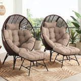 4-Piece Outdoor Wicker Egg Chair Set with Ottomans (Dark Brown & Cream)