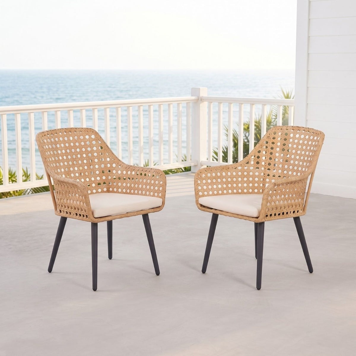 2-Piece Outdoor Rattan Wicker Patio Dining Chairs