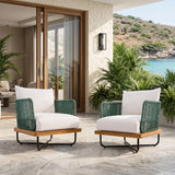 Premium All-Weather Outdoor Rope Sofa Chairs Set (Green & Off-White)