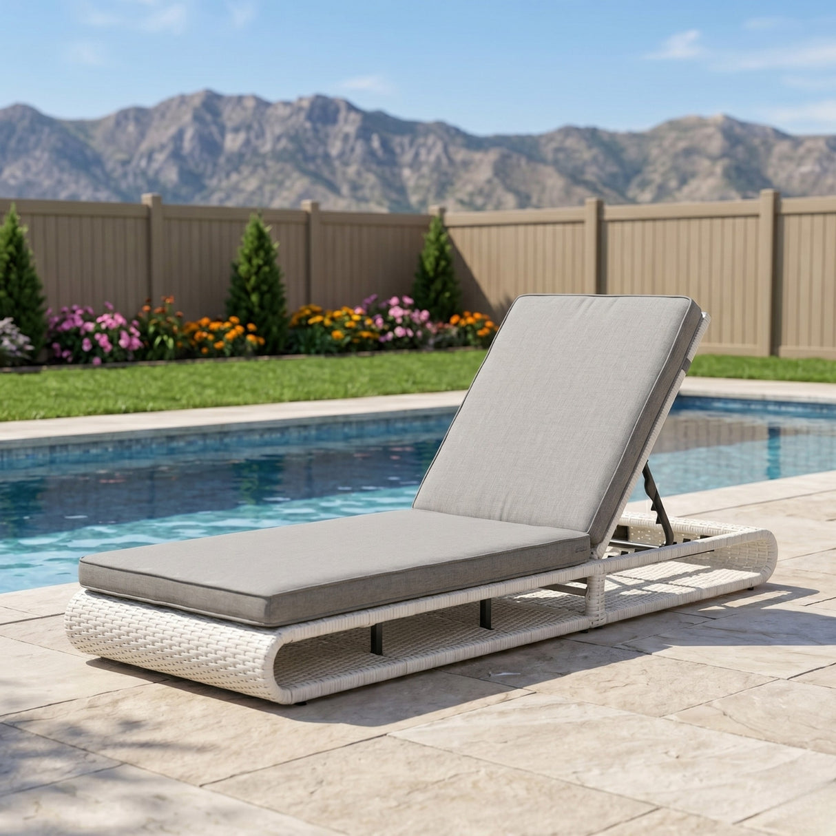 Outdoor Rattan Wicker Single Lounger Chair (White & Grey)