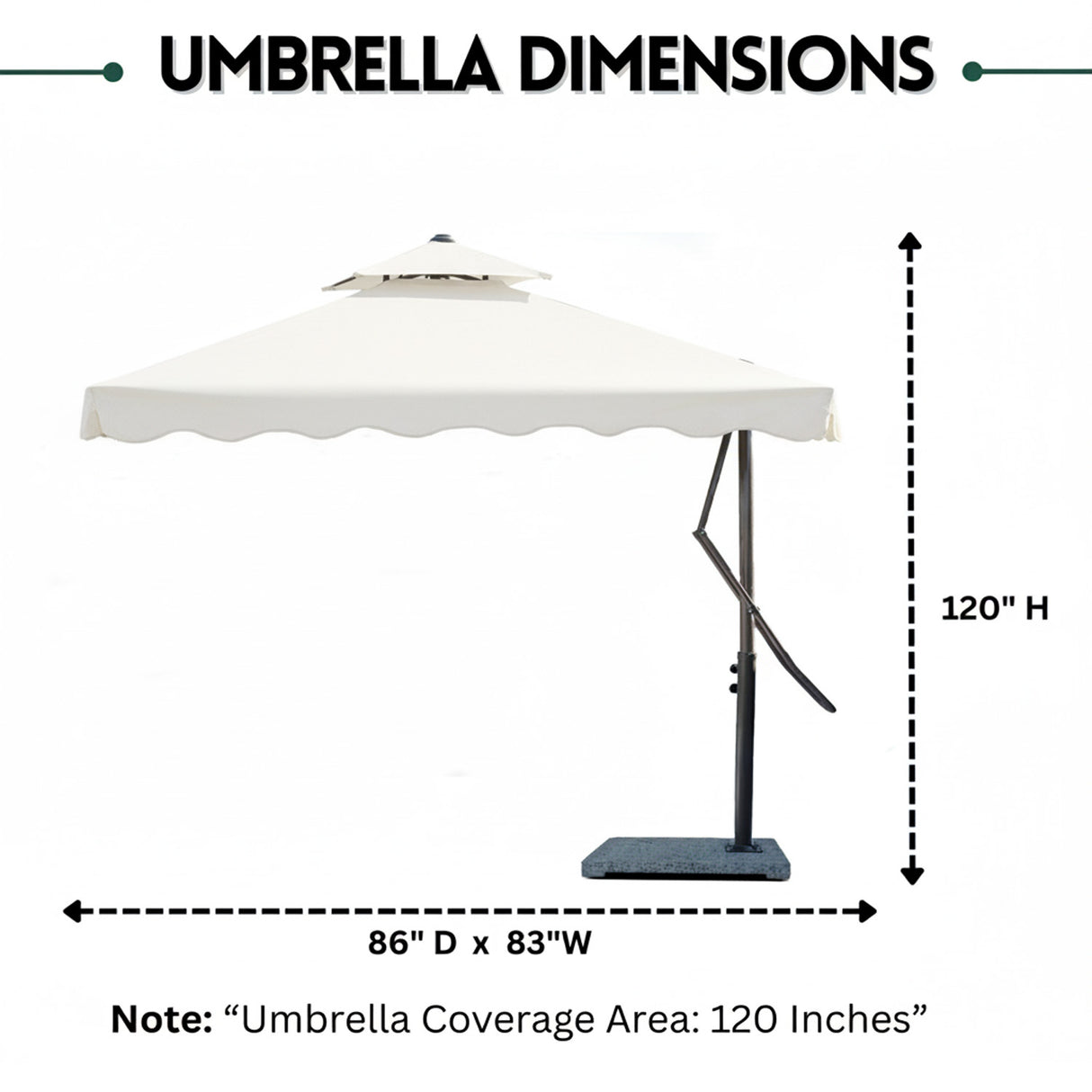 10ft Side Pole Square Shape Outdoor Umbrella With Marble Base (White)