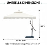 10ft Side Pole Square Shape Outdoor Umbrella With Marble Base (White)