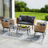 Outdoor Rope 4 Seater Conversation Furniture Set (Beige & Dark Grey)