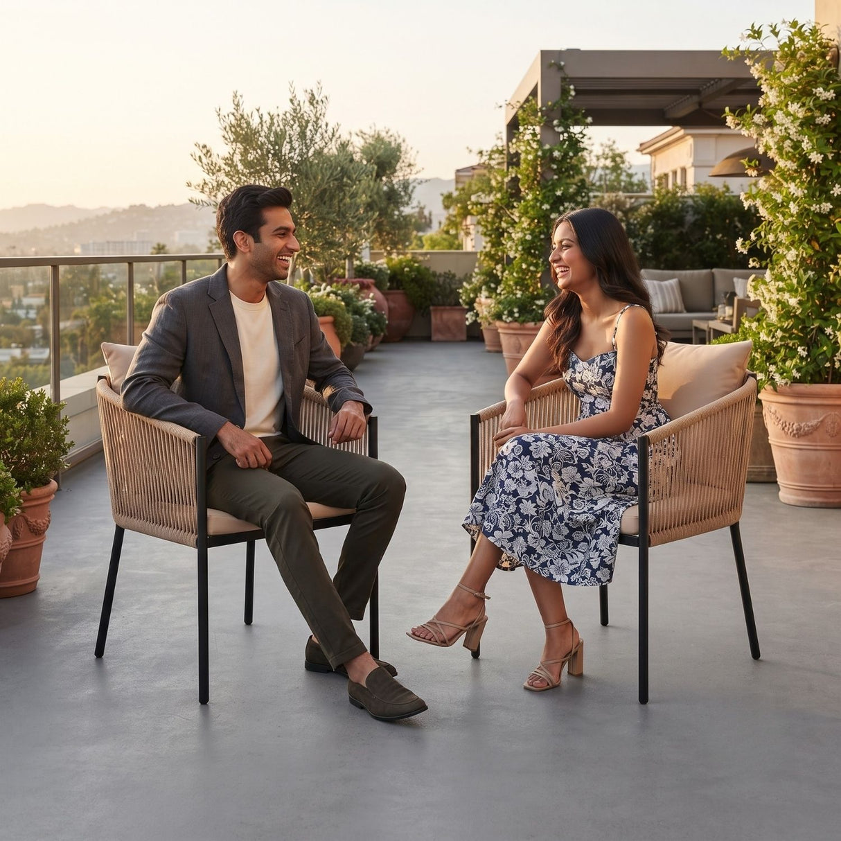 2-Piece Outdoor Rope Patio Dining Chairs