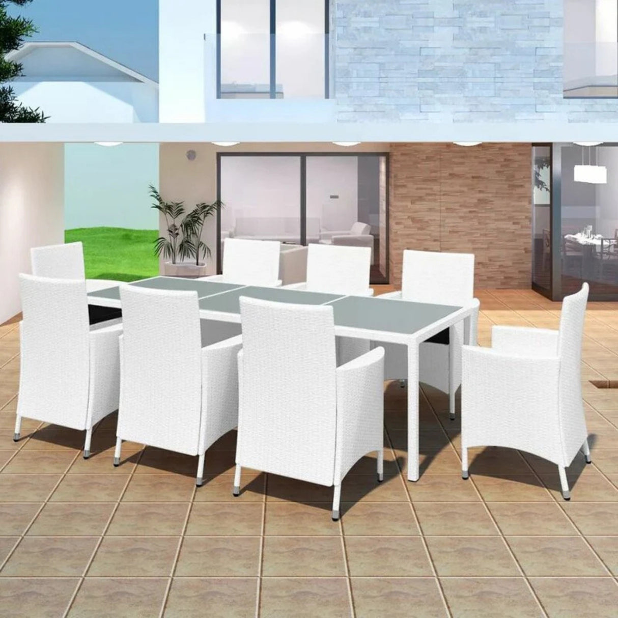 9-Piece Outdoor Rattan Wicker Dinning Table Set