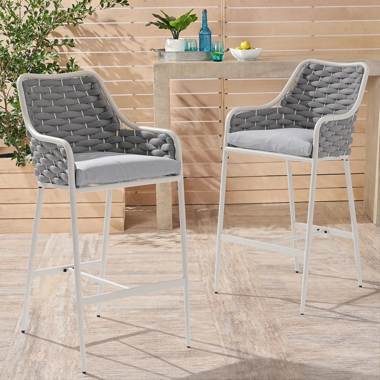 2-Piece Outdoor Rope Bar Chairs – Stylish Comfort Built to Last