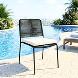 Outdoor Rope Dining Chair with Cushion (Black & White)