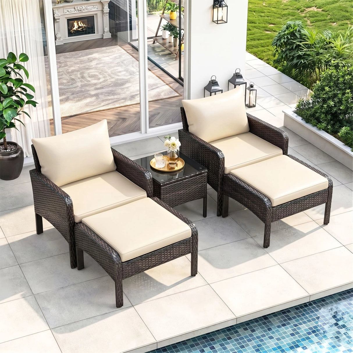 Outdoor Wicker 5-Piece Patio Sofa Set