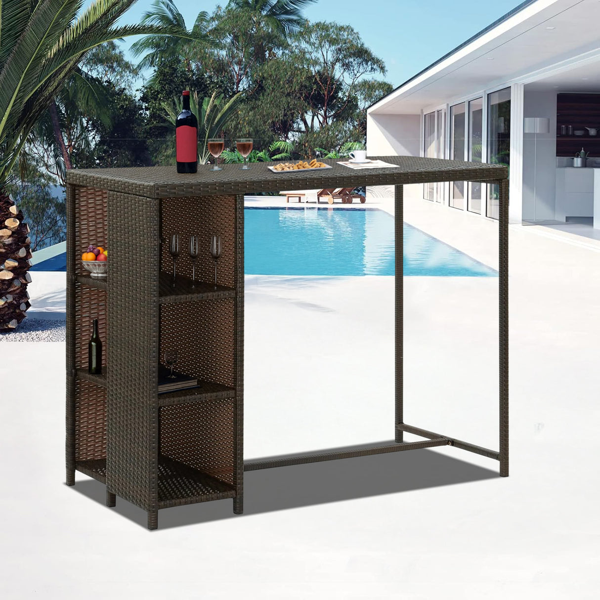 Outdoor Rattan Wicker Bar Table with High-Top Design