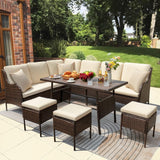 6 Piece Outdoor Patio Furniture Set (Dark Brown & Cream)