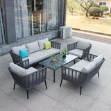 Outdoor Grey Rope 7-Seater Sofa Set With Glass Top Table