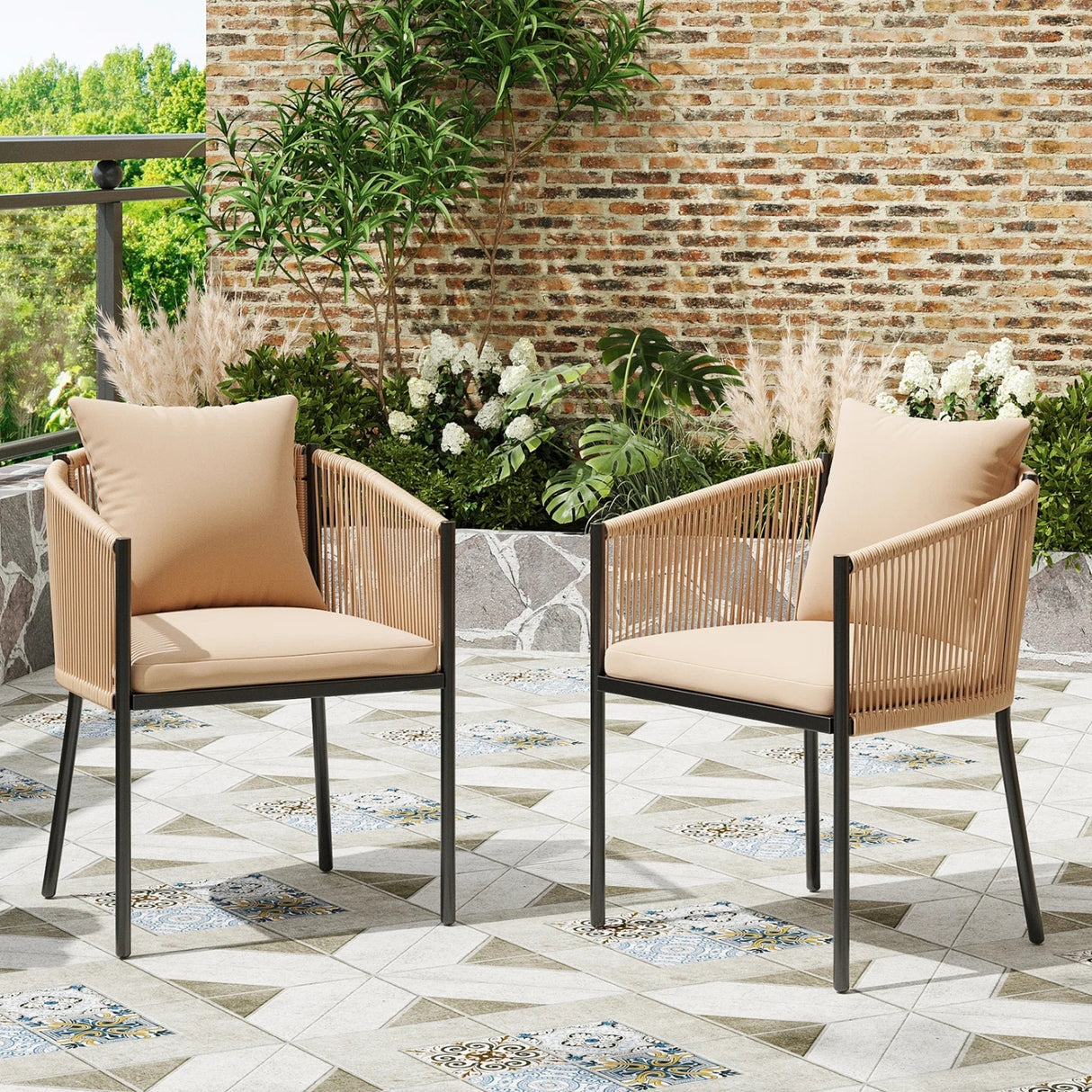 2-Piece Outdoor Rope Patio Dining Chairs