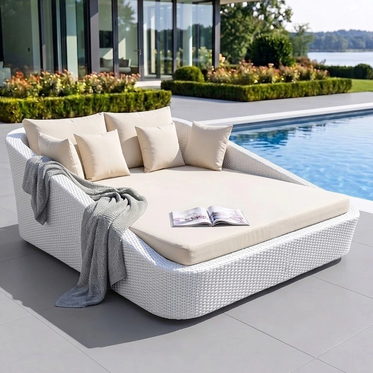 Patio Rattan & Wicker Double Conversation Daybed