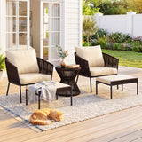 Outdoor 5 Piece Rope Patio Sofa Set (Brown & Cream)