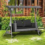 Outdoor Rattan Wicker 2-Seat Patio Swing Chair with Shade & Cushions