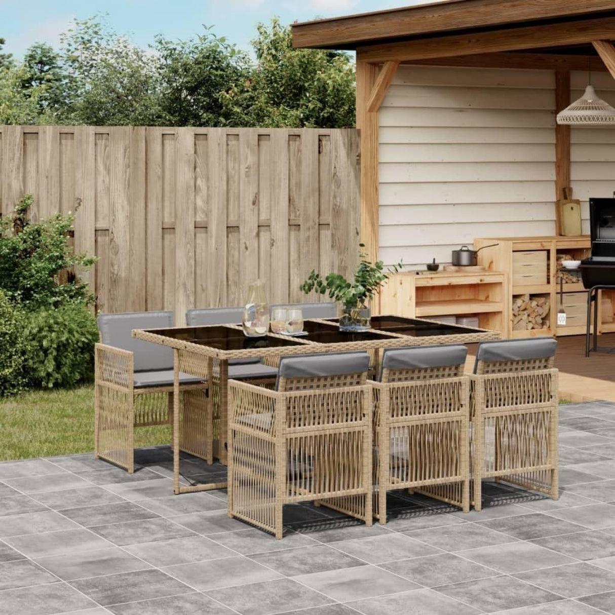 Outdoor Rattan Wicker Dinning Set 7-Piece