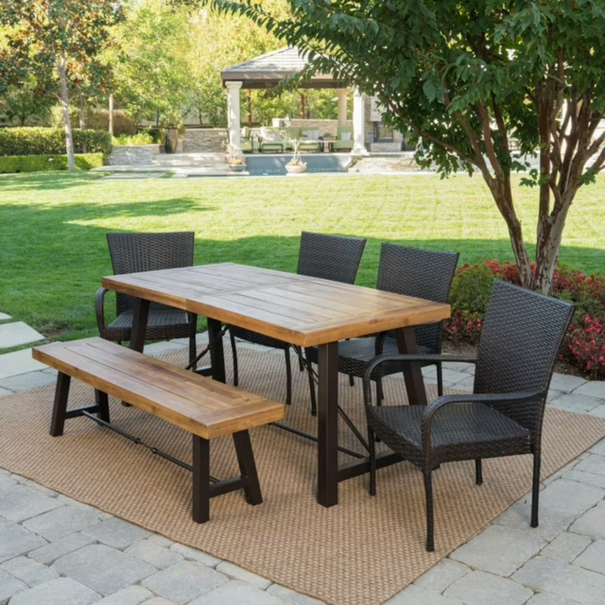 Outdoor All-Weather Resistant Rattan Wicker 6-Piece Dining Set