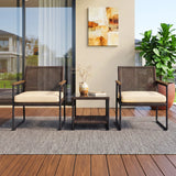 Outdoor 3-Piece Wicker Patio Set(Dark Brown & Cream)