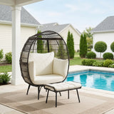 Outdoor Wicker Egg Chair with Ottoman (Black & Off-White)
