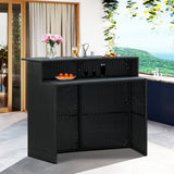 Outdoor Rattan Wicker Bar Table With a High-Top Design & Integrated Storage Shelf