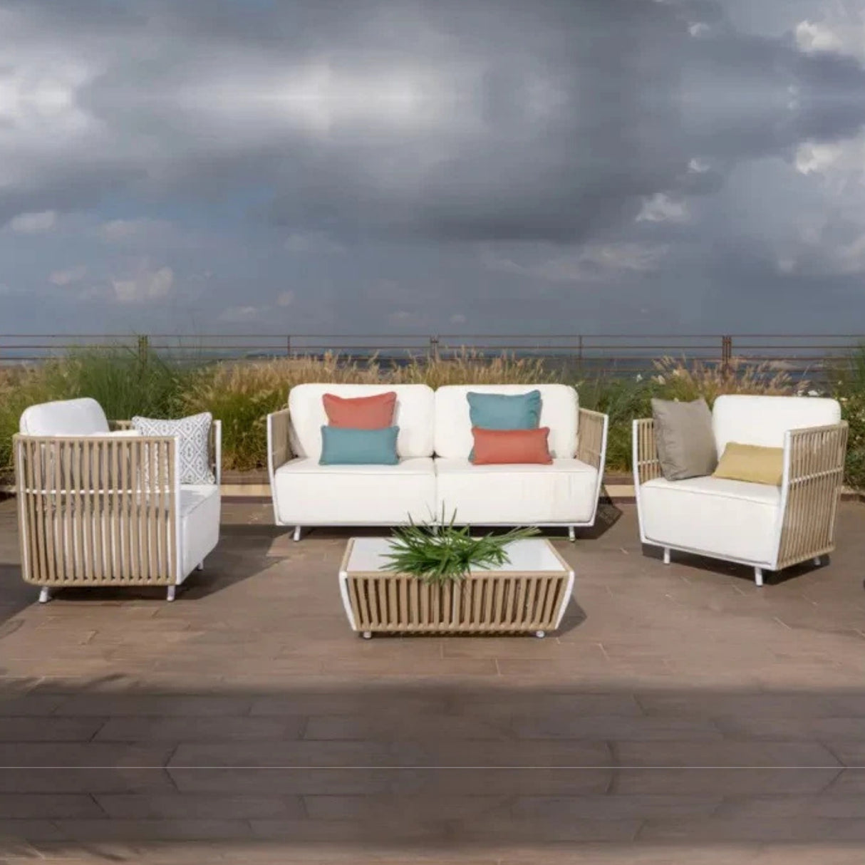 All-Weather Rope 4- Seater Sofa Set With Glass Top Table
