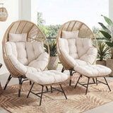 4-Piece Outdoor Wicker Egg Chair Set with Ottomans (Beige & Off-White)